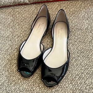 Talbots black patent leather peep toe flat shoes size 7